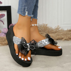 [Free Shipping] Thick-soled wedge flip-flops for women summer 2026 new model colorful diamond butterfly large size slippers
