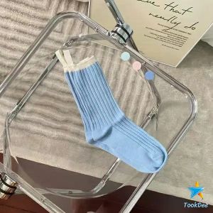 TookDee ถุงเท้ากีฬา สีคลาสสิค ยืดหยุ่น ข้อยาว ผ้าฝ้าย  womens socks