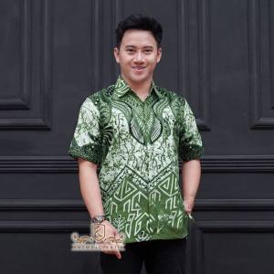 MAMAS-TERBARU BATIK PEKALONGAN PRIA DEWASA LENGAN PANJANG MOTIF KLUWUNG HIJAU KEKINIAN VIRAL WA113