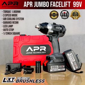 Impact wrench APR JAPAN JUMBO FACELIFT 99V 1800NM 1/2inch fullset mesin pembuka baut ban roda truck mobil CVT motor dll
