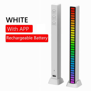 【SKIT SG】Rechargeable 32 Bit Music Rhythm Level Indicator Sound App Control Pickup Light RGB Colourful LED Lamp Atmosphere Ambient Voice Activated with Type-C Port Music Level Lights Led Music Rhythm Light Music Light Sound Control Led RGB Light Bar