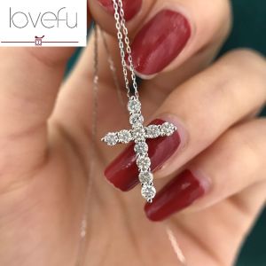 18k Saudi Gold Pawnable Natural Diamond Cross Pendant Au750 Full Diamond Collar Chain