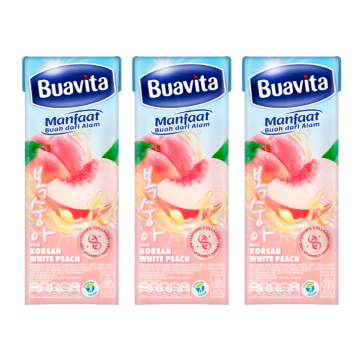 Buavita Jus Buah Asli Korean White Peach Minuman Kolagen Kaya Vitamin C 245ml Triplepack