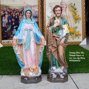 Bộ 2 Tượng Đức Mẹ Ban Ơn Thánh Giuse cao 40cm VẼ TAY chất liệu poly composite quà tặng trang trí bàn thờ công giáo