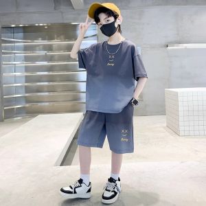 Kids Terno Set Childrens Suit Short-sleeved Top + Pants Boys Sports Suit Summer Middle and Older Childrens T-shirt 2PCS Boys Clothing Set