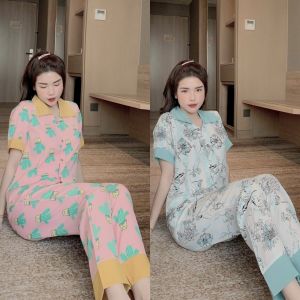Pijama Lụa Nữ dài tay Xuất Hàn cao cấp Mộc Shop Bộ Đồ Pijama lụa Mango nữ mặc nhà pizama lụa nữ -Freesize dưới 59kg