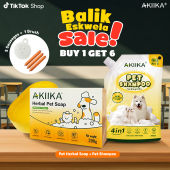 【BUY 1 TAKE 2】Akiika Herbal Pet Antibacterial Anti-mite Soap + Mild Shampoo Make Hair Soft and Shine Eliminate Odor Leaving Pet Fresh and Clean Deodorized Conditions and Moisturize Skin Keep Pet Happy After Bath For Dogs and Cats Gentle