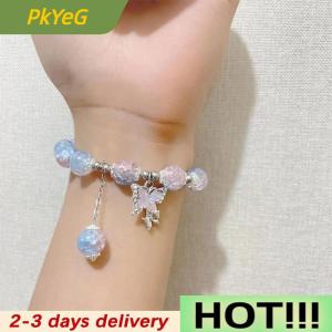 PkYeG Butterfly Pendant Elastic Bracelet Colorful Beads Bracelet For Women Girls Fashion Jewelry Gifts
