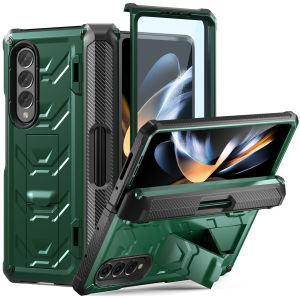 360° Full Hinge Glass TPU+PC Case Z Fold5 Heavy Duty Shockproof Armor Hinge S Pen Holder All Inclusive Protective Rugged Case Cover With Front Tempered Glass For Samsung Galaxy Z Fold5 Fold4 Z Fold 3 Fold3 5G Folding Holder Protect Fundas For ZFold5 ZFOLD