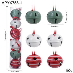YESMILE 6PCS Multi-Color Christmas Bell Ornament Iron Craft Snowflake Star Christmas Tree Decor Set Festive Ribbon Loop Holiday Bell Hanger Xmas Tree Decor