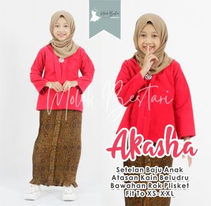 AKASHA Set Kebaya Polos Anak Perempuan Umur 1-13 Tahun Terbaru Kebaya Adat Jawa Seragam Batik Sekolah SD SMP