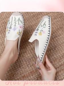 [FreeShipping] New slip-on Chinese-style trendy dragon embroidered thick-soled closed-toe slippers flat-soled vintage indoor and outdoor slippers