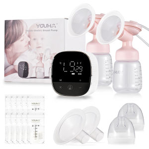 YOUHA A3 Double Electric Breast Pump for Breastfeeding Hands Free Breast Pump 3 Modes & 10 Suction Levels Low Noise Anti-Backflow Mirror LED Display Touch Control with 210ml Milk Bottles + 2 Sizes(24mm & 21mm) Flanges + 10pcs Milk Storage Bags