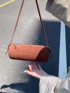 Solid Color Suede Frosted Cylindrical Bag Fashion Large Capacity Women Shoulder Bags Trendy Commuting Shopping Crossbody Pack2026