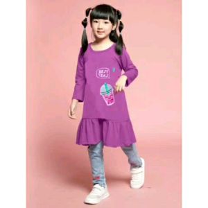 Little pineapple setelan celana jeans tunik boba hana Vio bordir 4-9Y