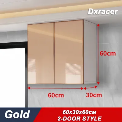 Multi Functional Wall Mounted Hanging Cabinet with Aluminum Glass Door and Open Shelf Waterproof Kitchen Organizer