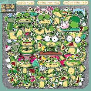 Combo 50 Sticker Fun Frog chống nước sticker dán laptop điện thoại đàn guitar mũ bảo hiểm vali.