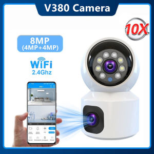 V380 8MP Wifi Camera Wireless Indoor Dual Lens Dual Screen House Audio Smart Home Surveillance CCTV 2.4G WIFI