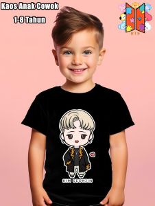 Kaos Anak Lengan Pendek Karakter KPOP Hitam Cerdas Baju Remaja Motif Animasi