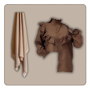 One Set Wanita Kekinian Jilbab Paris + Blouse Rempel Coklat + Rok Plisket Premium 082A