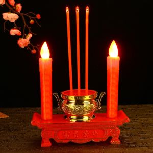 ธูปเทียนไฟฟ้า led กระถางธูปไฟฟ้า ใส่ถ่าน ชุดธูปเทียนไฟฟ้าแบบไร้สาย กระถางธูป 3 ดอกพร้อมเทียนไฟ แถมถ่าน 3A ให้ 2 ก้อน ไฟเสมือนจริง