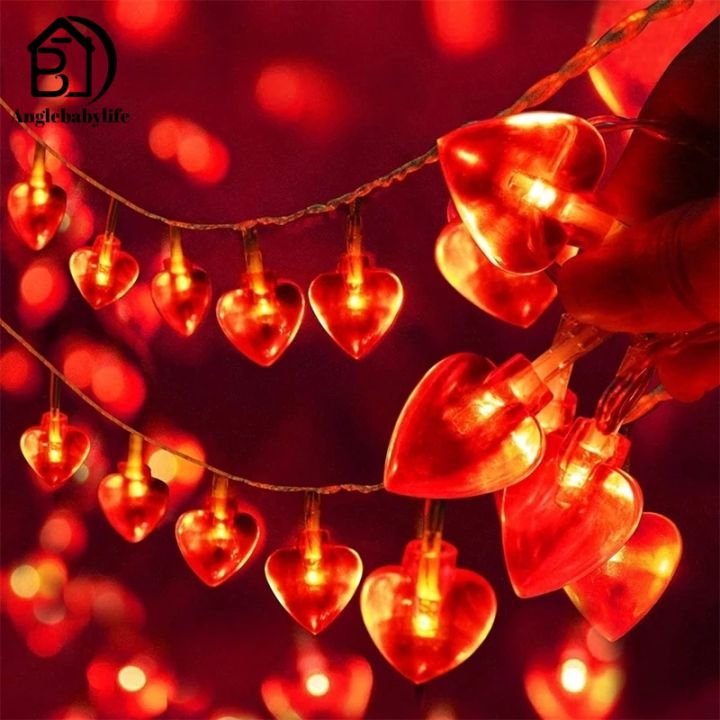 1.5/3m Heart Shaped String Lights LED Red Pink Lighting Strings Battery ...