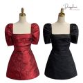 Váy gấm cổ vuông tay bồng hàng thiết kế - Anna.Store. 