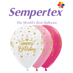 12" Crown Satin & Metallic All Over Happy Birthday Balloon (10 pcs)