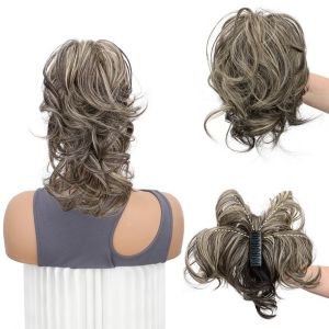 SUTONGXUE Tổng hợp Búi tóc đuôi ngựa ngắn Phần mở rộng tóc đuôi cá Kẹp móng vuốt Búi tóc xoăn lộn xộn Phụ kiện tóc Tự nhiên Phần tóc giả Phụ nữ