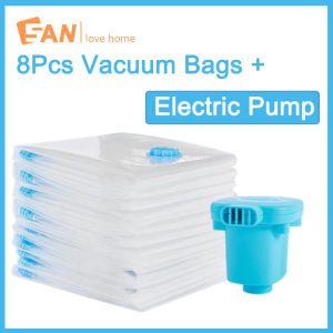 【8PCS Bags+Electrice Pump】Vacuum Compression Bag Electrice Pump Vacuum Bag Storage Bag Vacuum Pump(Transparent)