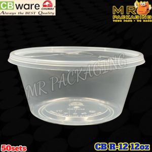 CB R12 Round Container with Lid ( 50sets± ) 380ml 12oz Disposable Plastic Food Box - Bekas Makanan Bulat - ware Chunbe CBware R-12 R 12 oz
