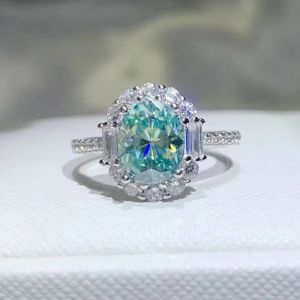 Serenity 1ct 2ct Paraiba Green Moissanite Rings for Women 100% S925 Sterling Silver 18K Plated Bands Diamond Rings Fine Jewelry