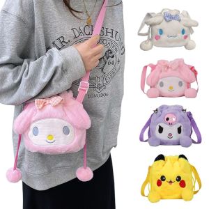 CRNGW Melody Drawstring Kuromi Crossbody Bag Cinnamoroll Pikachu Stuffed Message Bag Adjustable Shoulder Bag Melody Shoulder Bag Shopping