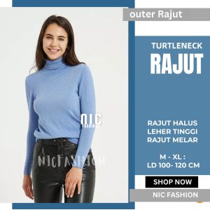 Sweater Rajut Polos Wanita Oversize Turtleneck Korea Style Outer - NIC Fashion