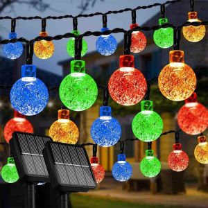Outdoor Solar String Lights 30LED Crystal Globe 6.5M IP67 Waterproof Solar Powered Flash Fairy Lights with Solar Panel for Garden Patio Wedding Christmas Party Camping Porch Decor Lamp