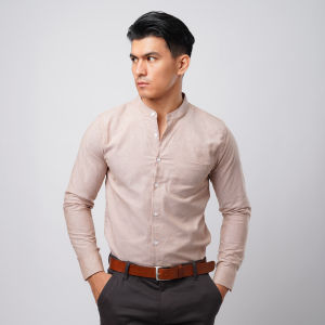 VENGOZ Kemeja Oxford Shanghai Pria Slim Fit - Khaki