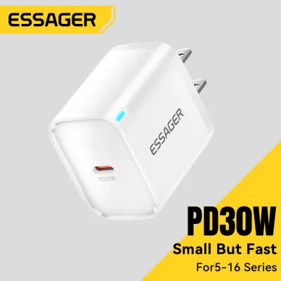 Essager PD30W Type C ชาร์จเร็ว Pd/ QC 3. 0ชาร์จเครื่องชาร์จเร็วสำหรับ IPhone16 15 14-6 Samsung Huawei Xiaomi iPad AirPods หูฟังแท็บเล็ตสวิตช์พัดลม Type-C PD30W ชาร์จเร็วขนาดเล็ก