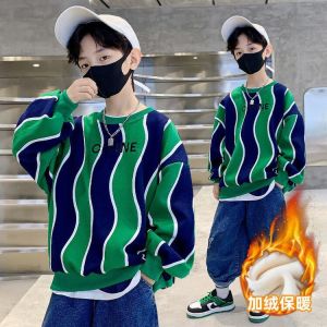 เสื้อกันหนาวบุขน เสื้อยืดแขนยาวแฟชั่นเด็กโต  มีไซร์130-165📌สินค้าพร้อมส่งในไทย ลายคลื่น