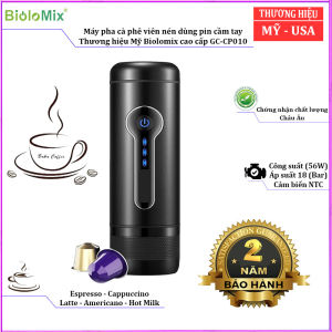 Máy pha cà phê viên nén dùng pin cầm tay Biolomix GC-CP010 dung lượng cốc 170ml Pin 28.47WH công suất 56W sử dụng nguồn sạc tẩu ô tô và gia đình