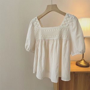 Ief sơ mi nữ sang trọng Hàn Quốc Muối Tuổi Giảm liên kết chuỗi Hoa áo khoét Phụ Nữ Tuổi Giảm Xương đòn cổ áo vuông áo búp bê