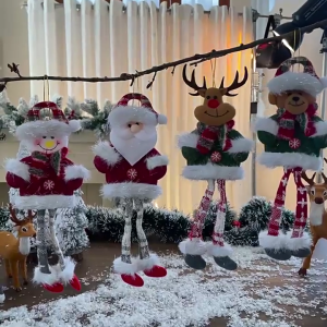 Santa/Snowman/Deer/Bear Decoration With Movable Long Legs Holiday Hanging Ornament For Indoor Christmas Tree Party