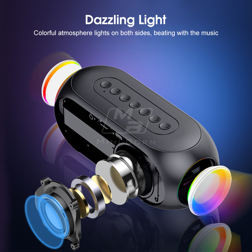 Mini Born Mirror Bluetooth Speaker Alarm Clock Bluetooth Speaker Digital Display Radio LED Wireless Subwoofer Music Player Table Clock Multifunction _voghion.com