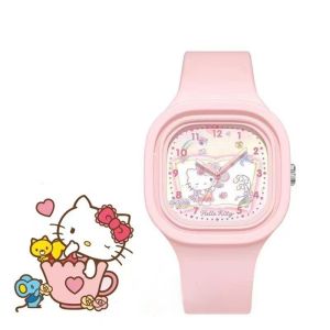 Kawaii Sanrio Childrens Watch Kuromi Hello Kitty Pompom Purin My Melody Pachacco Cartoon Anime Pointer Watch Cute Silicone Square Skin Sensitive Watch