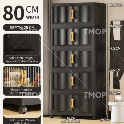TMOP Stackable Foldable Durabox Wardrobe Double Doors Magnetic Suction Storage Cabinet with Wheels for Bedroom Clothes Toys