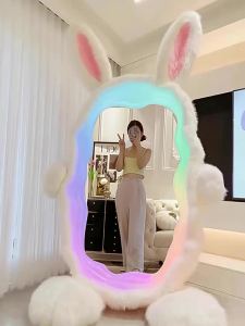 Wavy Led Girls Mirror Light Modern Cute Big Glass Decoration Mirror Frame Dressing Full Body Spiegels Living Room Decorations
