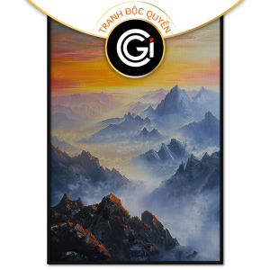 Tranh mặt trời mọc trên núi phong cảnh bình minh núi non hùng vĩ.Tranh treo tường dán tường phong thủy.CGI-908