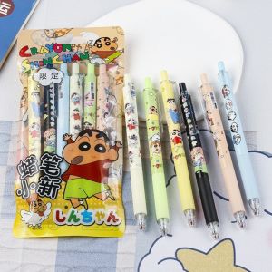 6 Pcs./set Crayon Shin Chan Cartoon Cute Gel Pen Quick Drying Black 0.5mm Press The Ballpoint Pen Learning Stationery Gifts