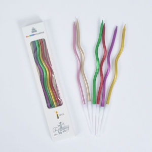 6PCS Birthday Cake Candle Twirl Curly Spiral Gold Silver Assorted Color Pastel Short Happy Birthday Candles