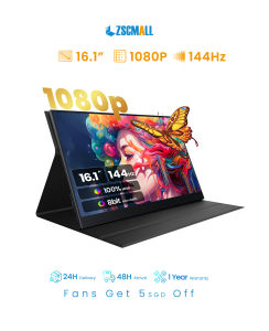 【Local Warehouse】ZSCMALL 16.1-Inch Ultra-Slim 1080P 144Hz High Refresh Game Portable Monitor for Laptop External Monitor Dual Speakers Extender Display. with Smart Cover for LaptopPC Phone Xbox switch PS4/5【Delivered Whinin 72 Hours】