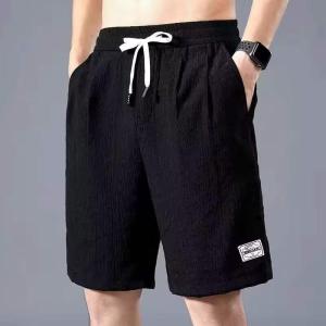 Z1BEE【M-5XL】 Summer New Mens Ice Silk Casual Beach Shorts Basic All-match Solid Color Sports Short Pants Plus Size Black GreyGreen